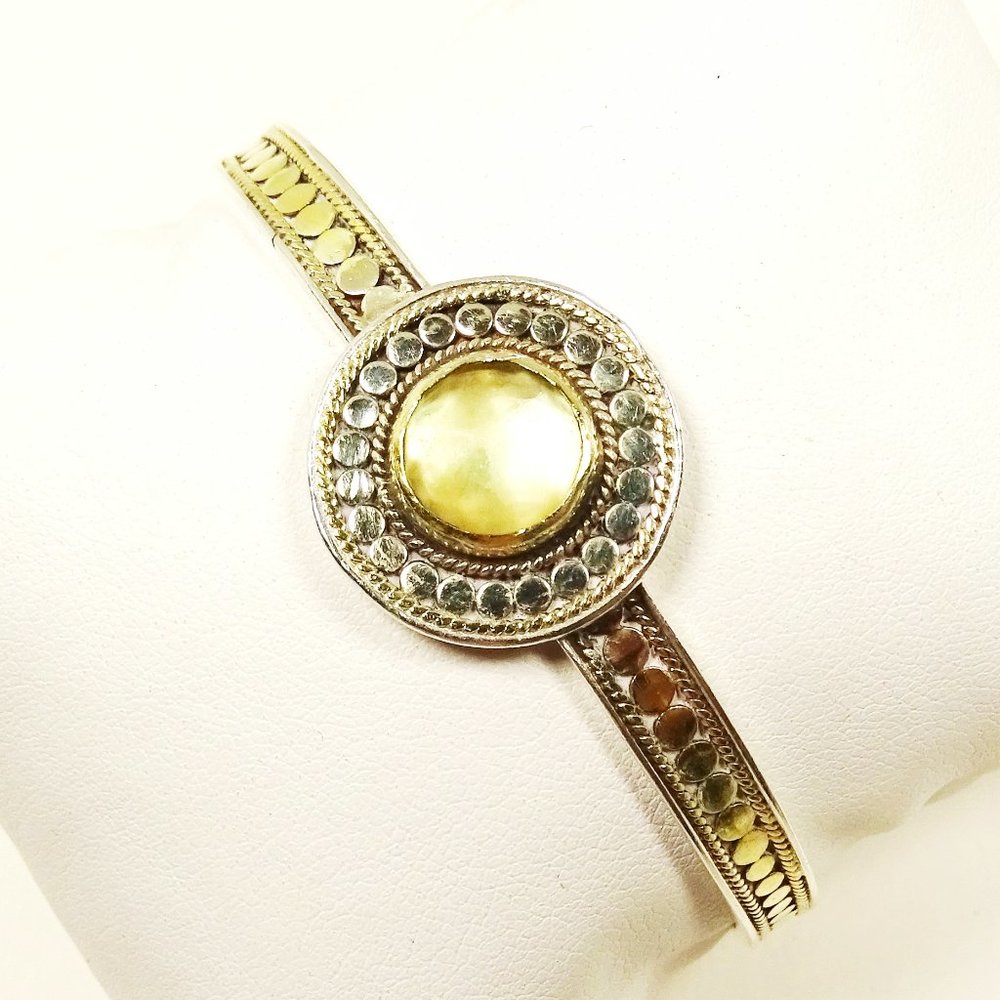 ANNA BECK Sterling Silver 18K Gold Mother of Pearl Doublet Cuff Bracelet